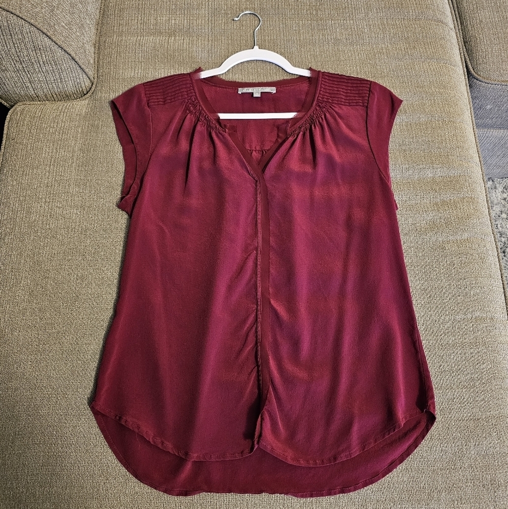 Daniel Rainn Silk Burgundy Casual Raw Hem Office Relaxed Fit Top Petite Medium